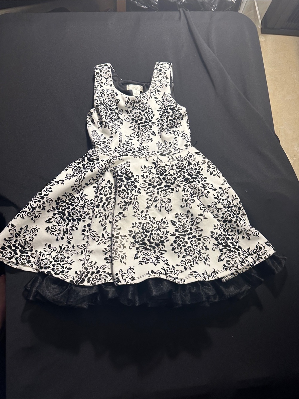 Knitworks Black and White Floral Fit-and-Flare Girls Dress